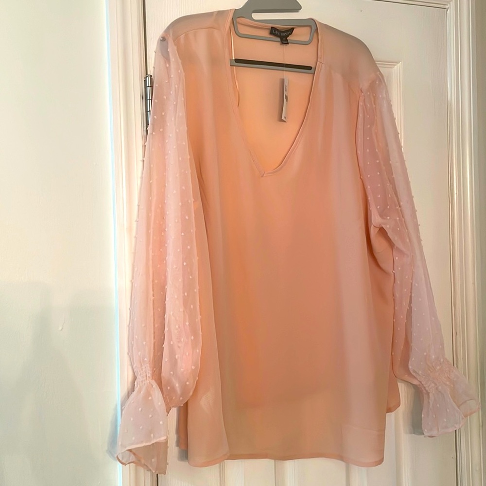 Womens plus size peach blouse. See thru sleeves size 22